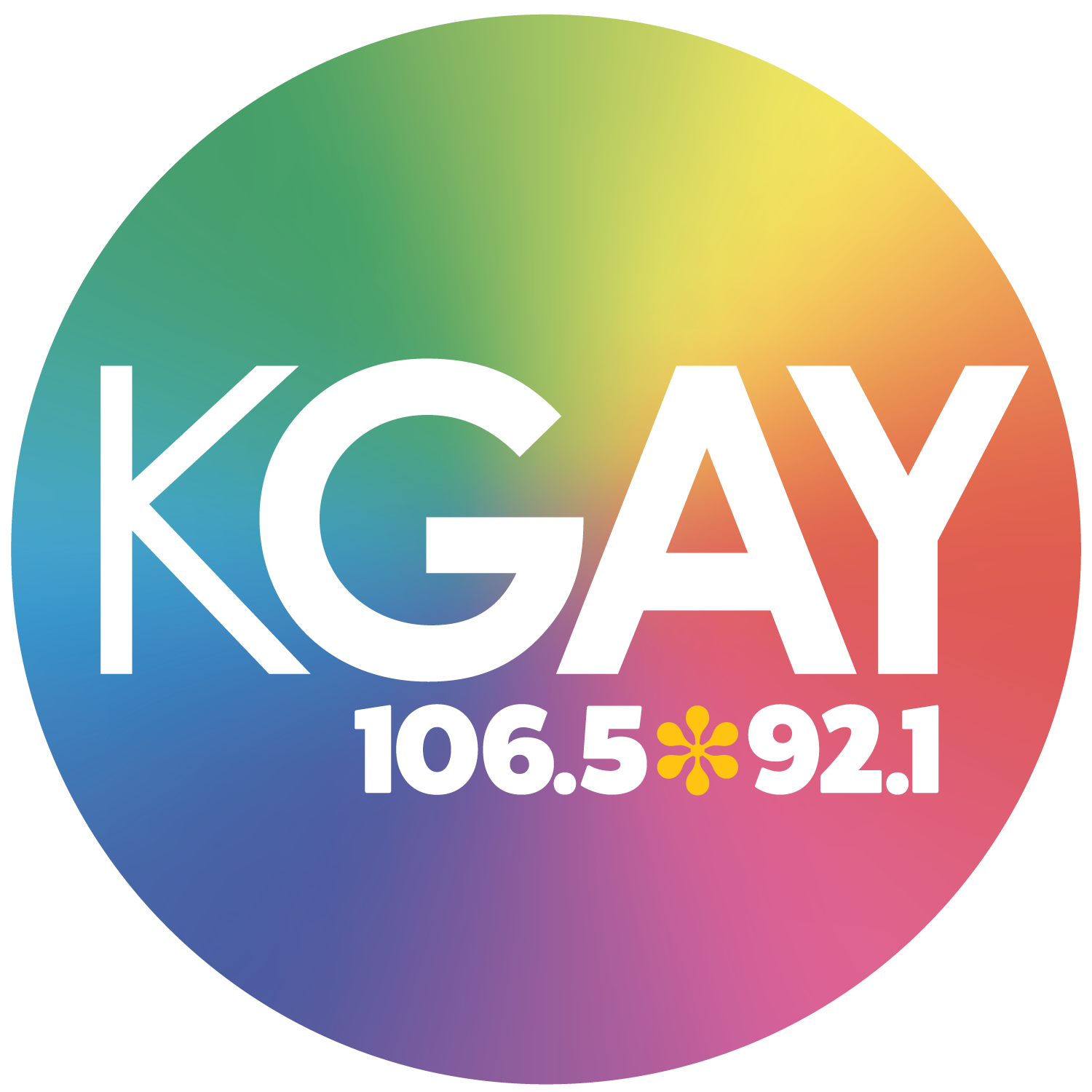 KGAY 106.5 92.1 logo and website link